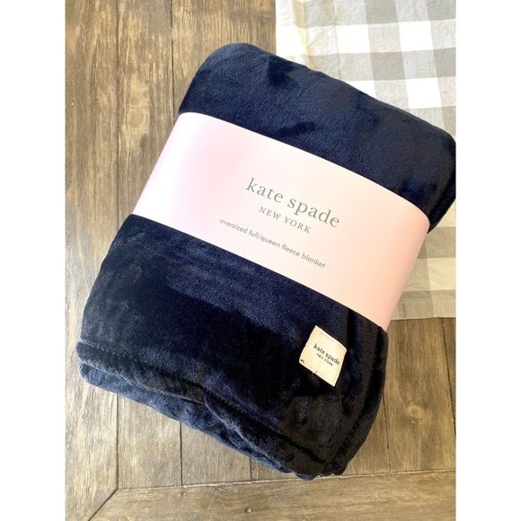 Kate Spade Fleece Blanket FULL/QUEEN Oversized 98”x 92” HTF Black Luxury NEW